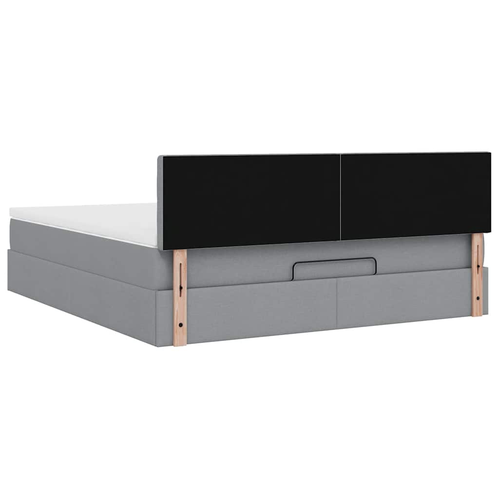 Ottoman-Bett mit Matratze & LEDs Hellgrau 160x200 cm Stoff