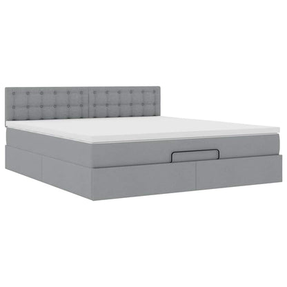 Ottoman-Bett mit Matratze & LEDs Hellgrau 160x200 cm Stoff