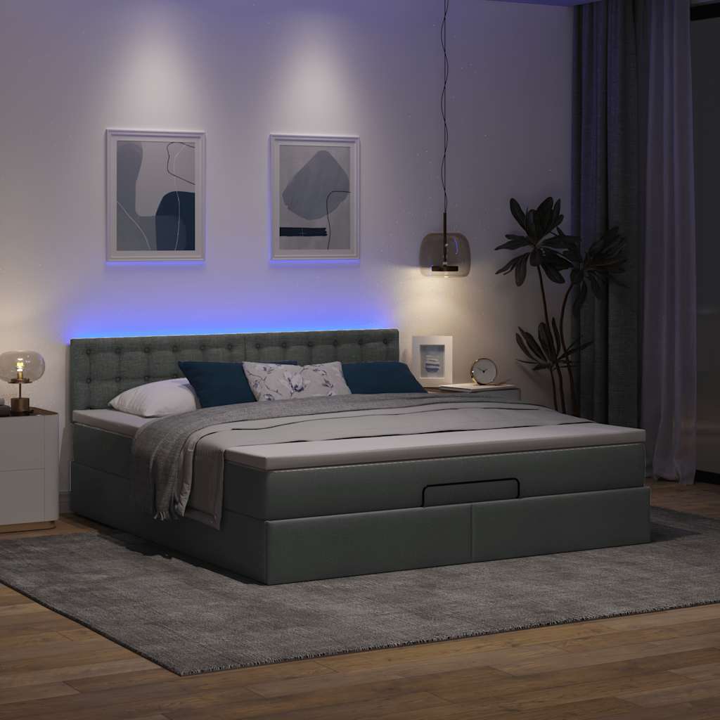 Ottoman-Bett mit Matratze & LEDs Dunkelgrau 160x200 cm Stoff