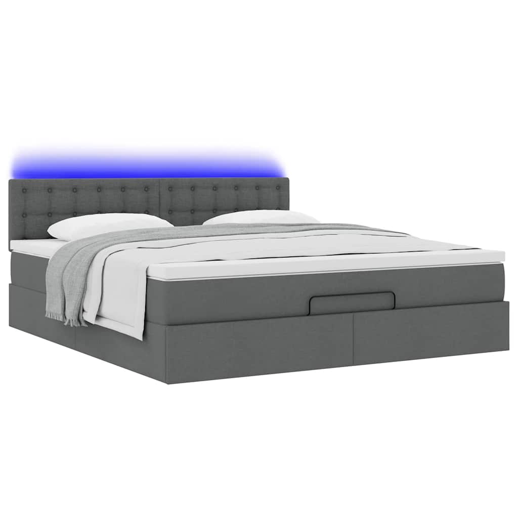 Ottoman-Bett mit Matratze & LEDs Dunkelgrau 160x200 cm Stoff