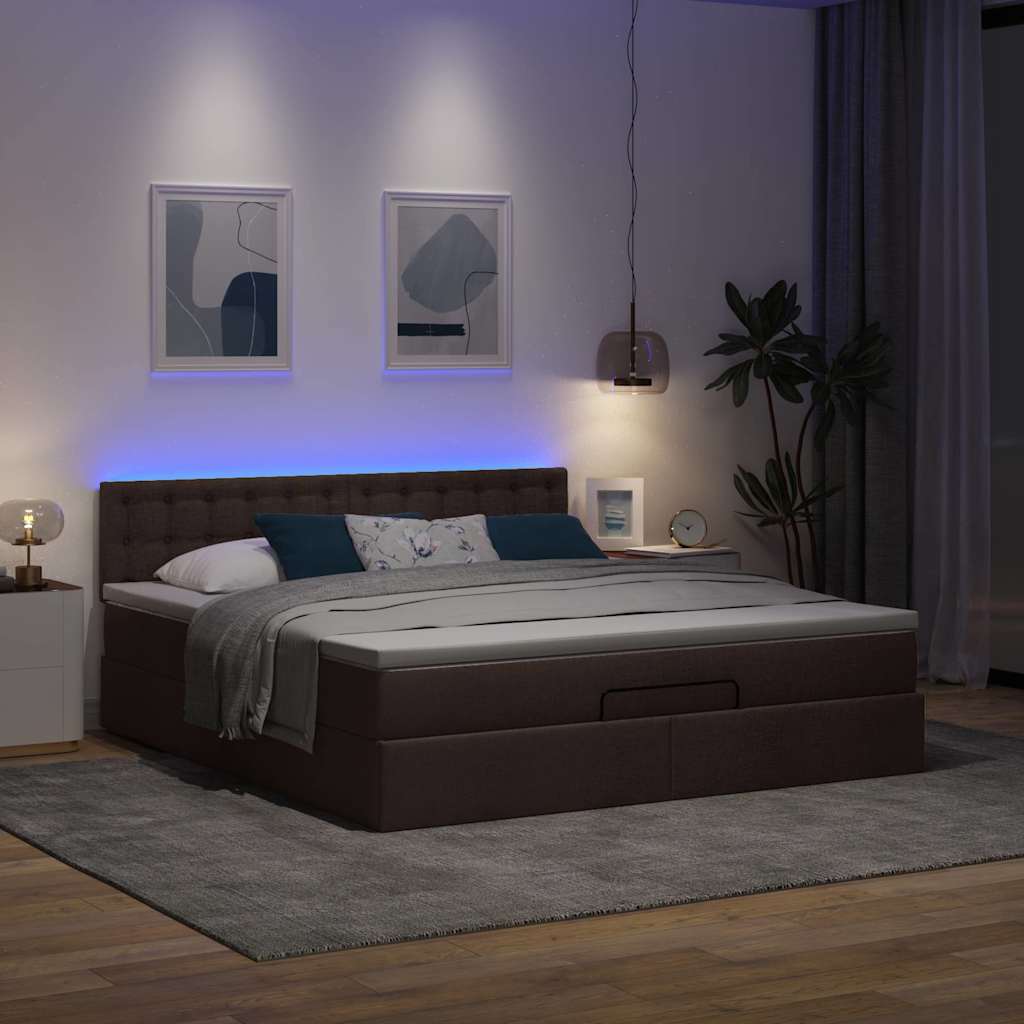 Ottoman-Bett mit Matratze & LEDs Dunkelbraun 160x200 cm Stoff