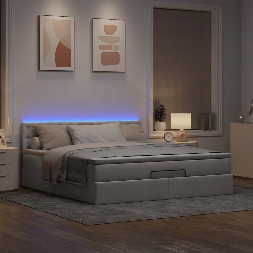 Ottoman-Bett mit Matratze & LEDs Taupe 160x200 cm Stoff