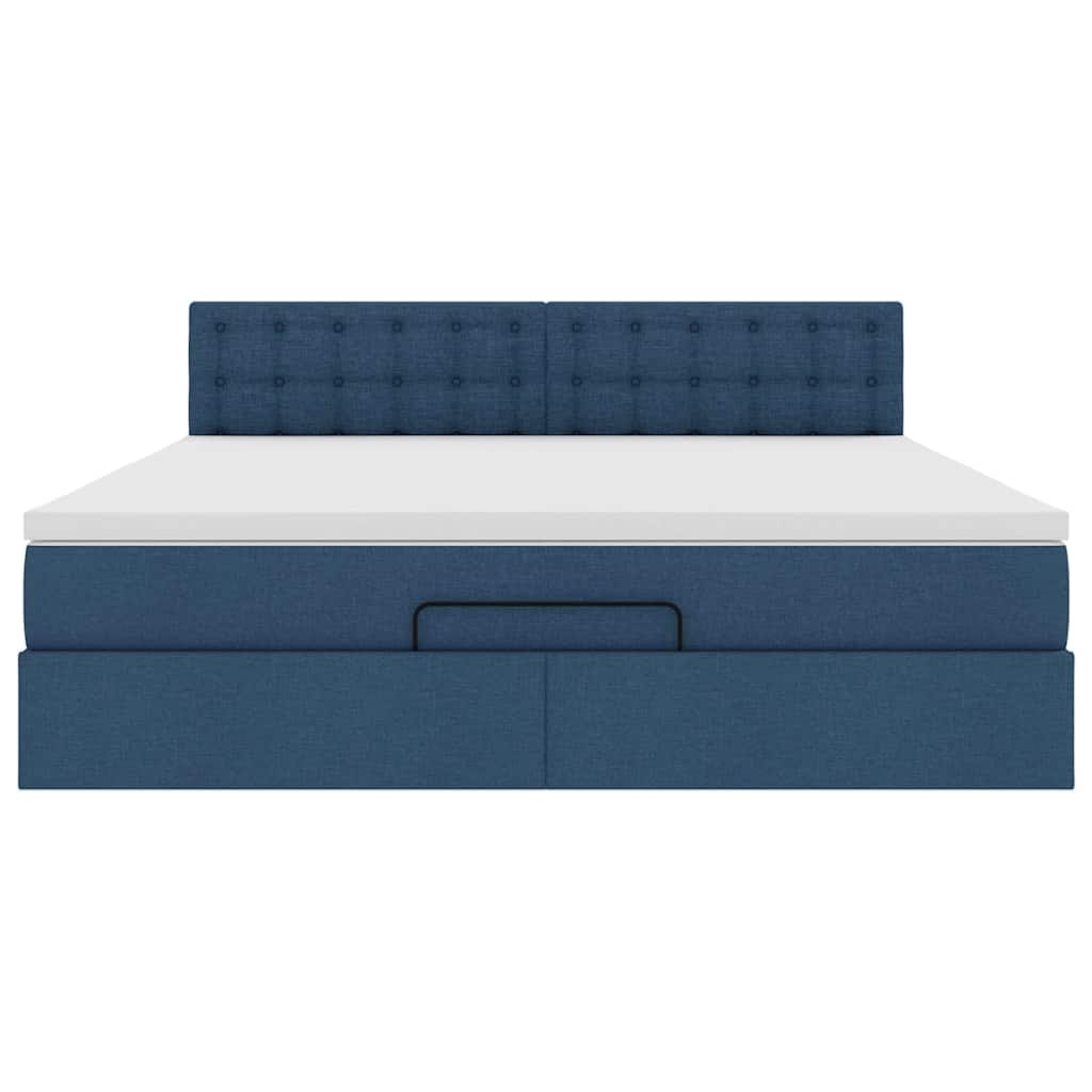 Ottoman-Bett mit Matratze & LEDs Blau 160x200 cm Stoff