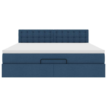 Ottoman-Bett mit Matratze & LEDs Blau 160x200 cm Stoff