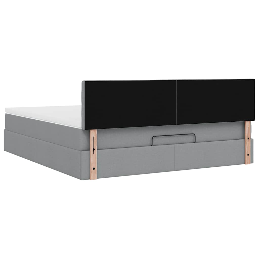 Ottomane Bett mit Matratze & LEDs Hellgrau 180x200 cm Stoff