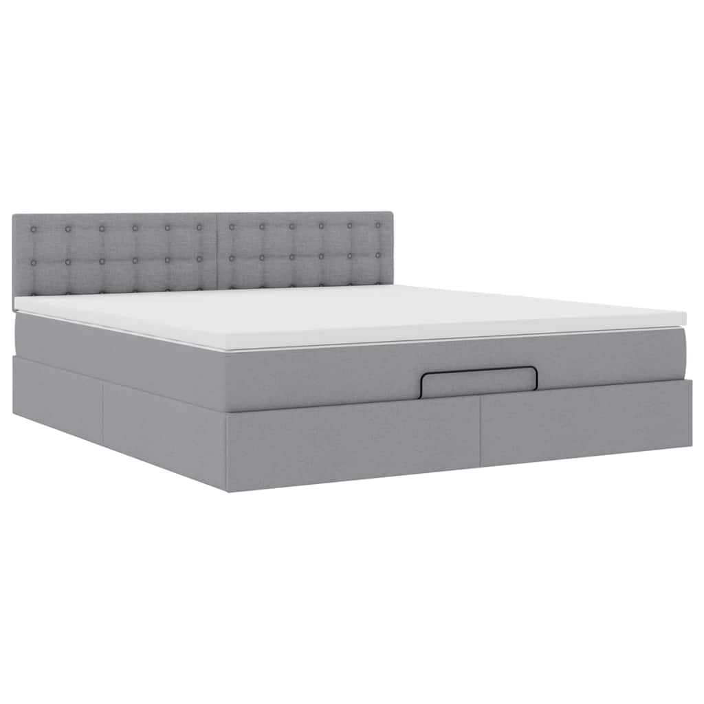 Ottomane Bett mit Matratze & LEDs Hellgrau 180x200 cm Stoff