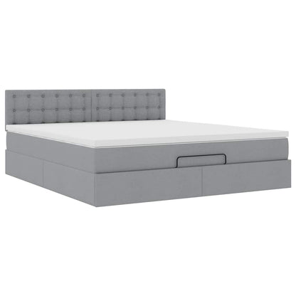 Ottomane Bett mit Matratze & LEDs Hellgrau 180x200 cm Stoff