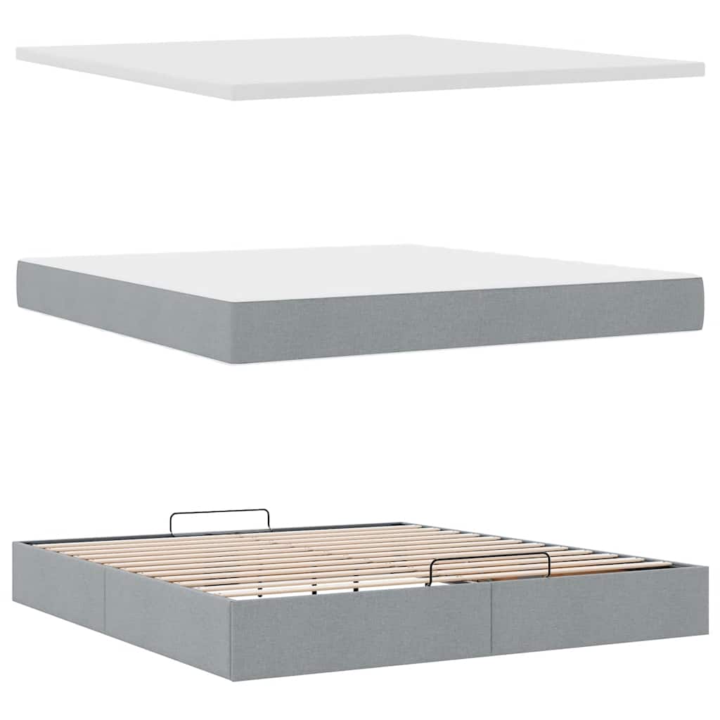 Ottomane Bett mit Matratze & LEDs Hellgrau 180x200 cm Stoff