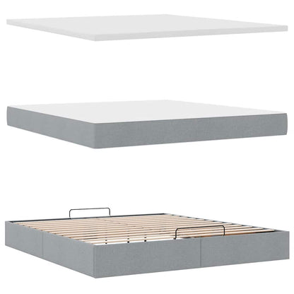 Ottomane Bett mit Matratze & LEDs Hellgrau 180x200 cm Stoff