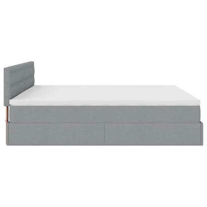 Ottomane Bett mit Matratze & LEDs Hellgrau 180x200 cm Stoff