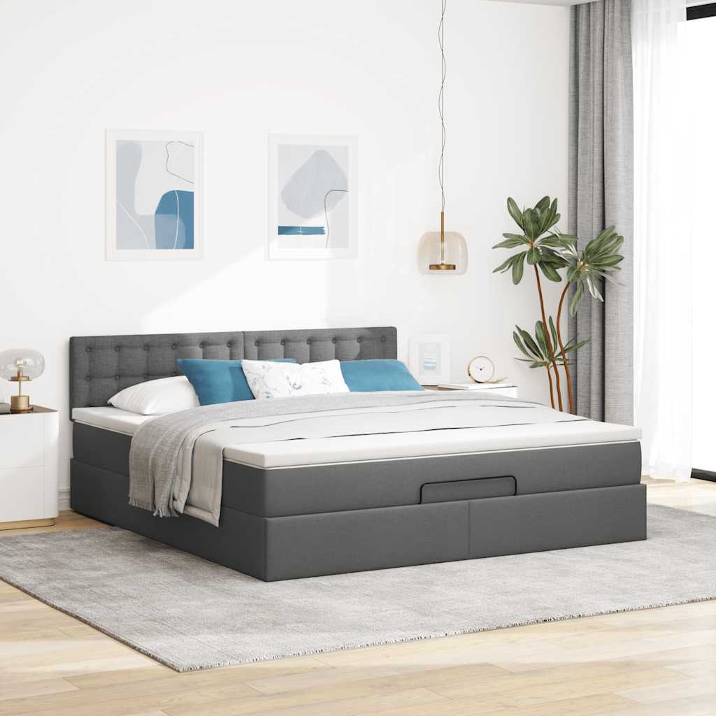 Ottomane Bett mit Matratze & LEDs Dunkelgrau 180x200 cm Stoff