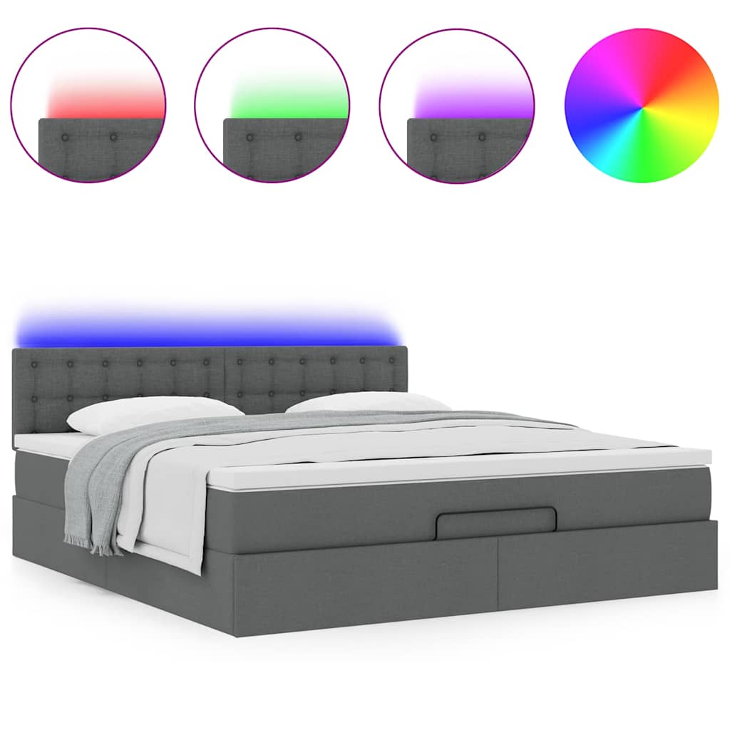 Ottomane Bett mit Matratze & LEDs Dunkelgrau 180x200 cm Stoff
