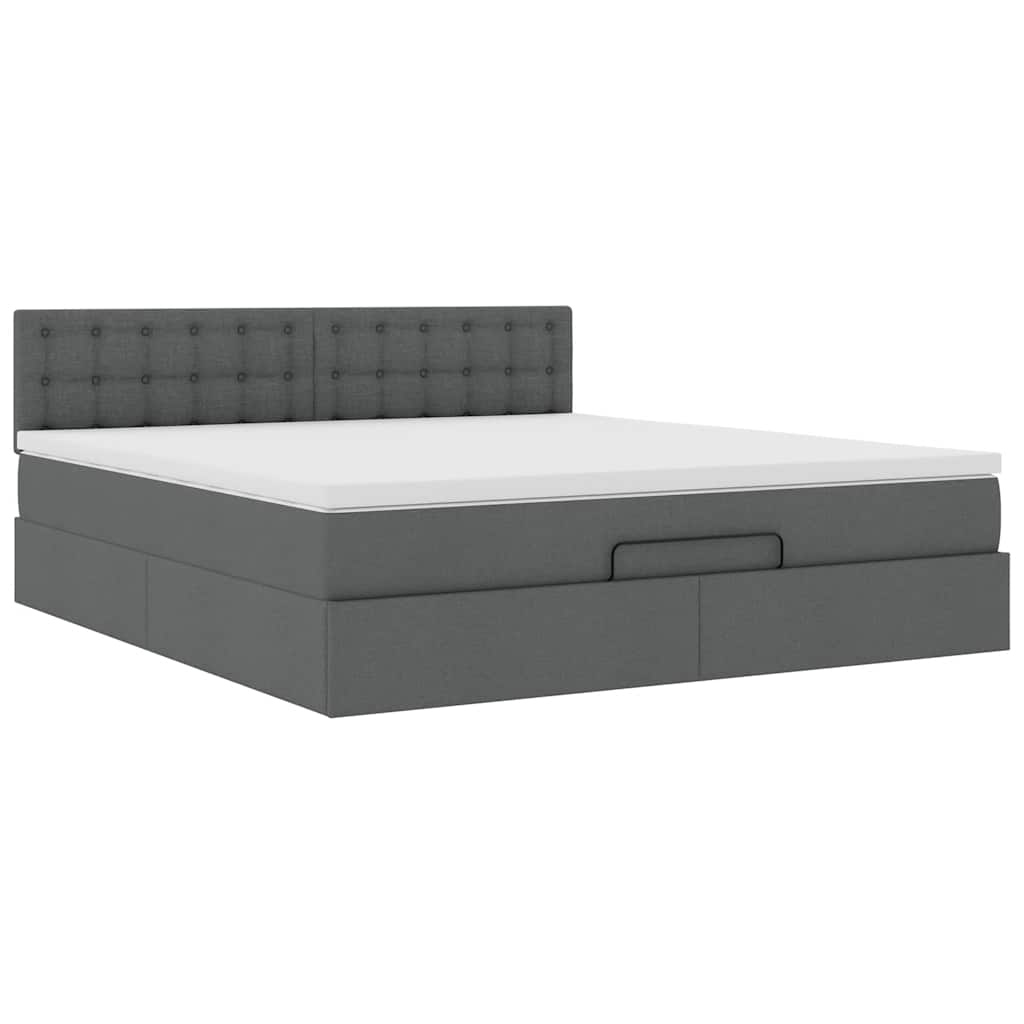 Ottomane Bett mit Matratze & LEDs Dunkelgrau 180x200 cm Stoff
