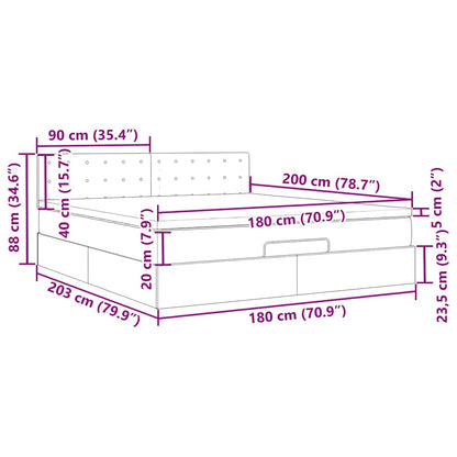 Ottomane Bett mit Matratze & LEDs Taupe 180x200 cm Stoff