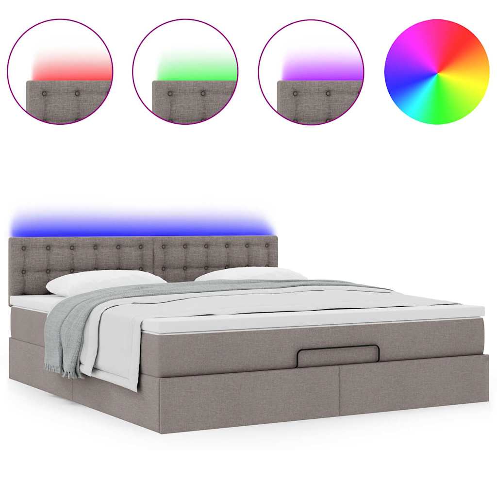 Ottomane Bett mit Matratze & LEDs Taupe 180x200 cm Stoff