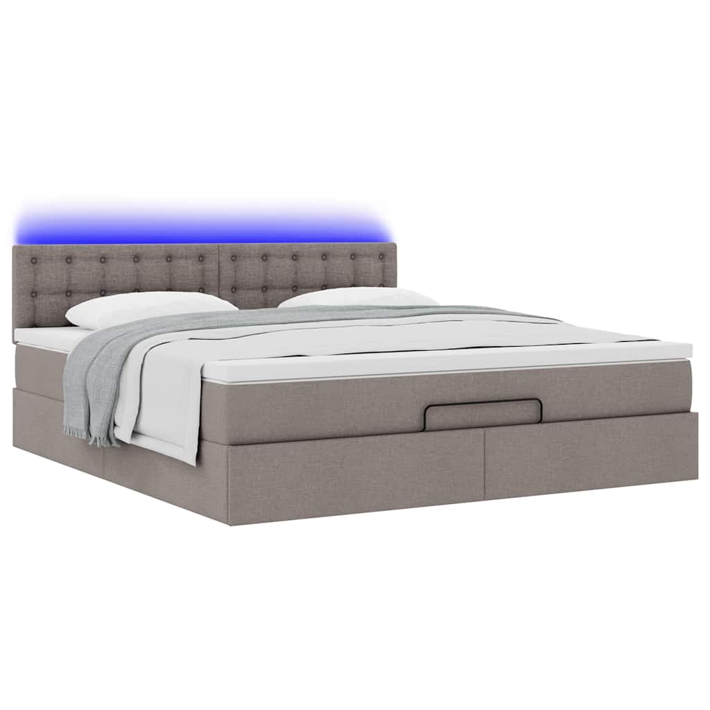 Ottomane Bett mit Matratze & LEDs Taupe 180x200 cm Stoff