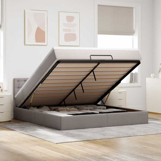 Ottomane Bett mit Matratze & LEDs Taupe 180x200 cm Stoff