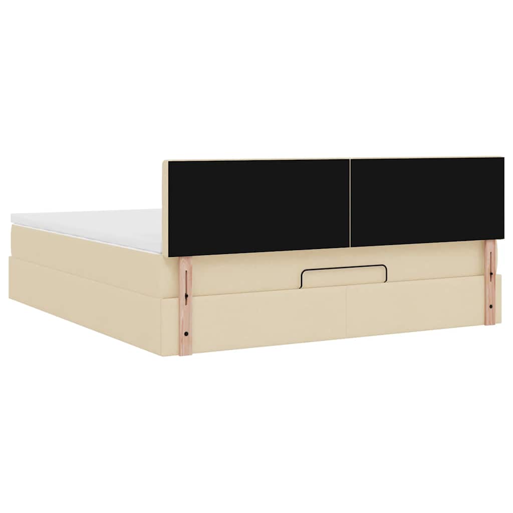 Ottomane Bett mit Matratze & LEDs Creme 180x200 cm Stoff