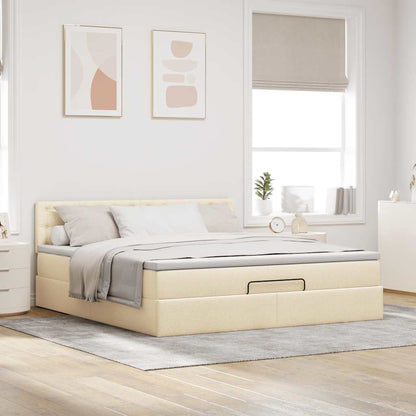 Ottomane Bett mit Matratze & LEDs Creme 180x200 cm Stoff