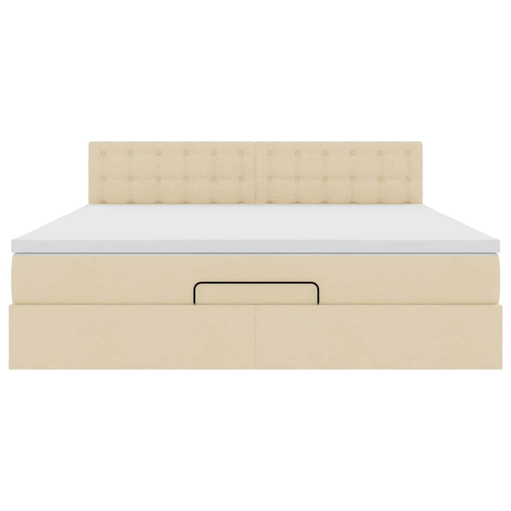 Ottomane Bett mit Matratze & LEDs Creme 180x200 cm Stoff