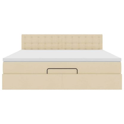 Ottomane Bett mit Matratze & LEDs Creme 180x200 cm Stoff