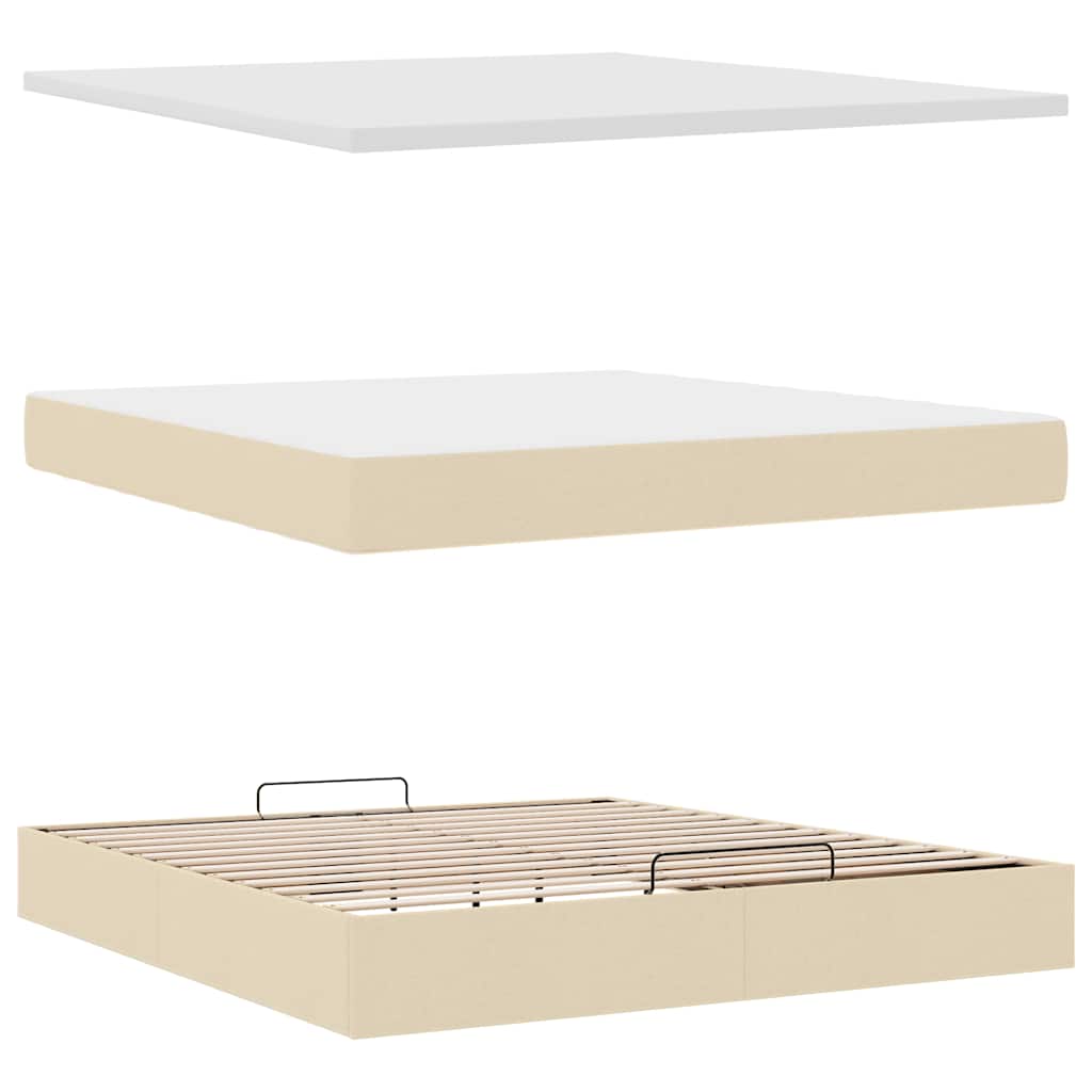 Ottomane Bett mit Matratze & LEDs Creme 180x200 cm Stoff