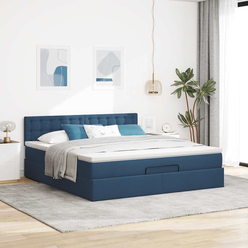 Ottomane Bett mit Matratze & LEDs Blau 180x200 cm Stoff