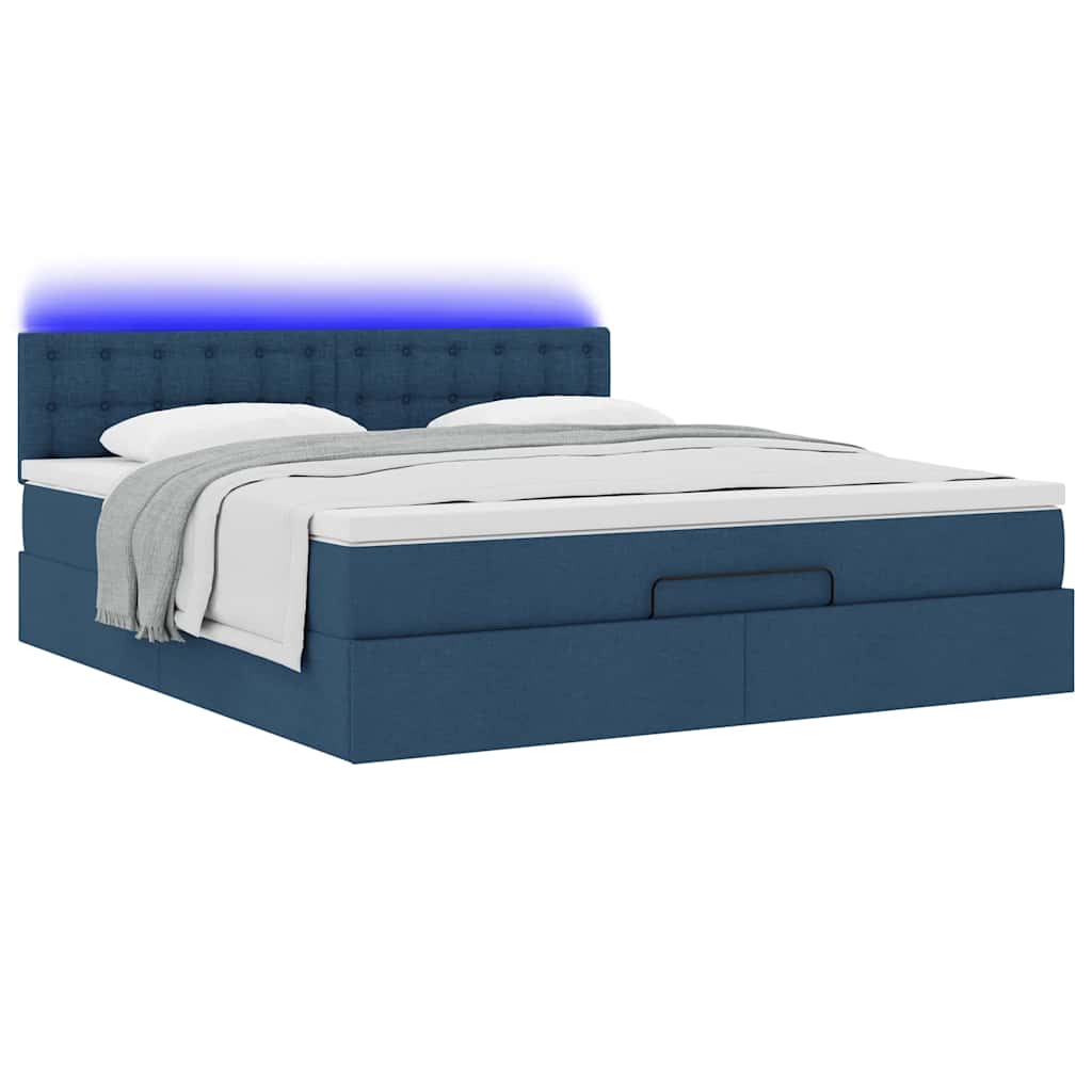Ottomane Bett mit Matratze & LEDs Blau 180x200 cm Stoff