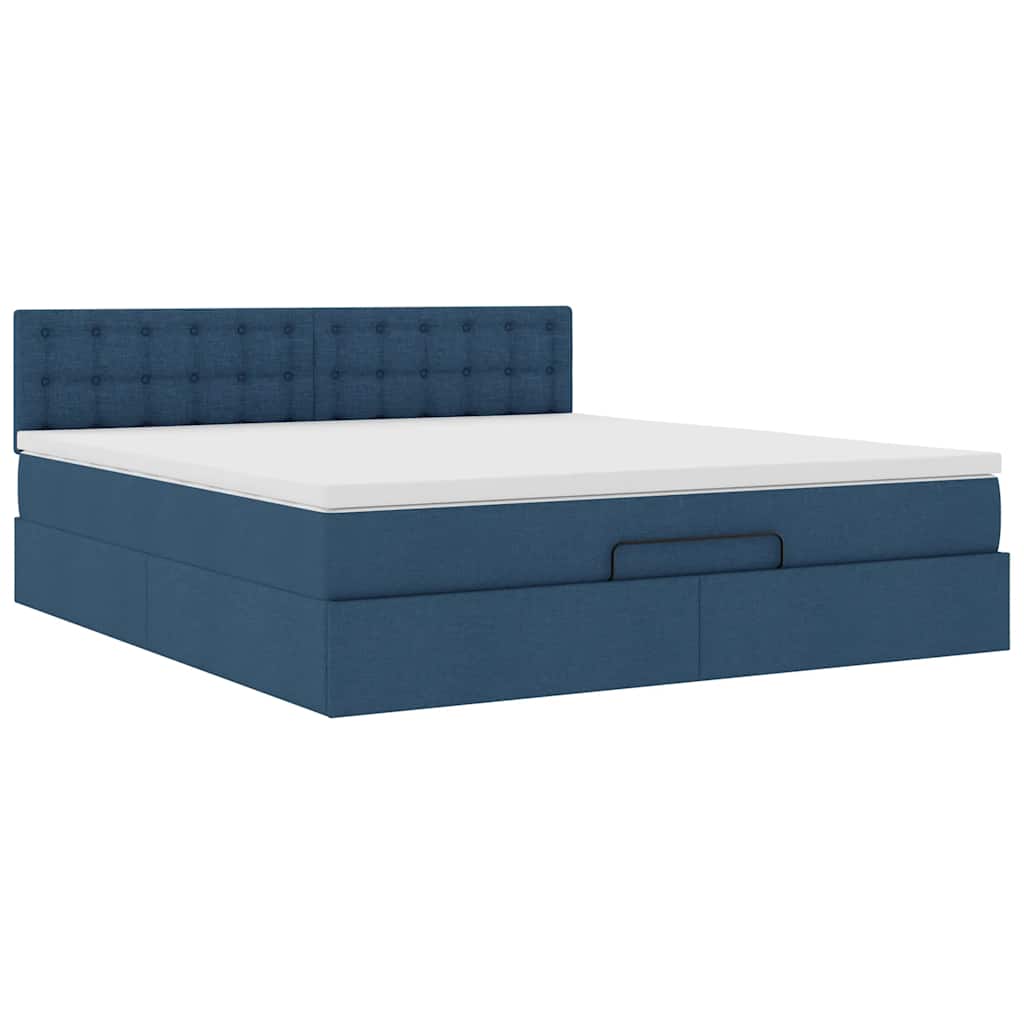 Ottomane Bett mit Matratze & LEDs Blau 180x200 cm Stoff