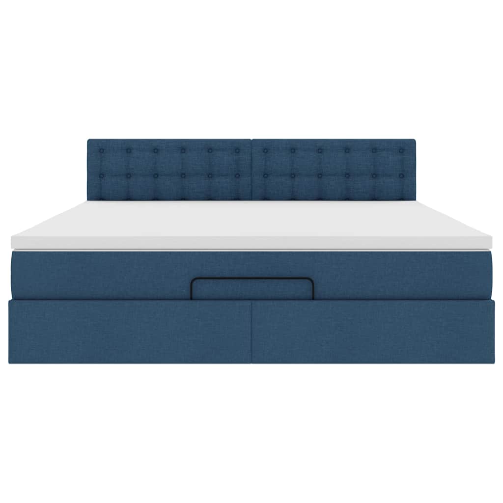 Ottomane Bett mit Matratze & LEDs Blau 180x200 cm Stoff