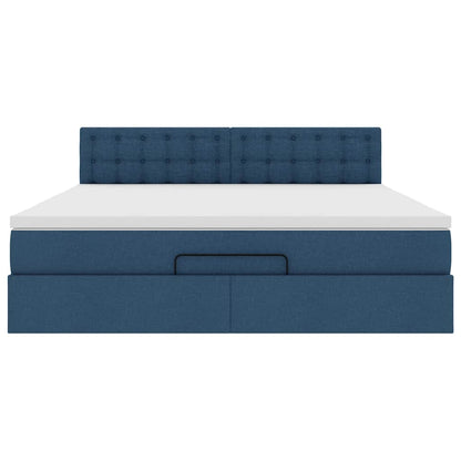 Ottomane Bett mit Matratze & LEDs Blau 180x200 cm Stoff