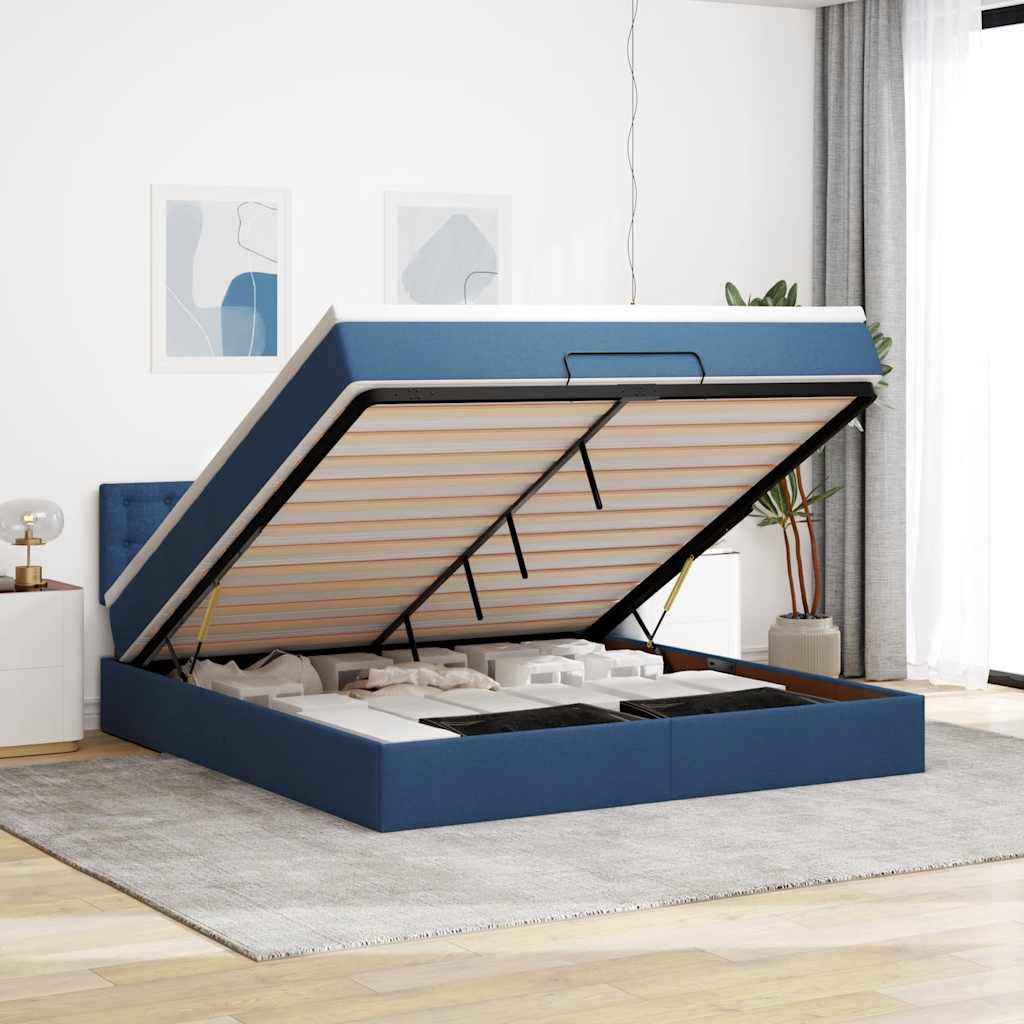 Ottomane Bett mit Matratze & LEDs Blau 180x200 cm Stoff
