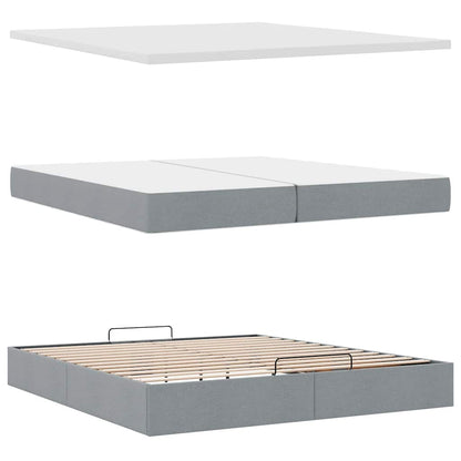 Ottoman-Bett mit Matratzen & LEDs Hellgrau 200x200 cm Stoff