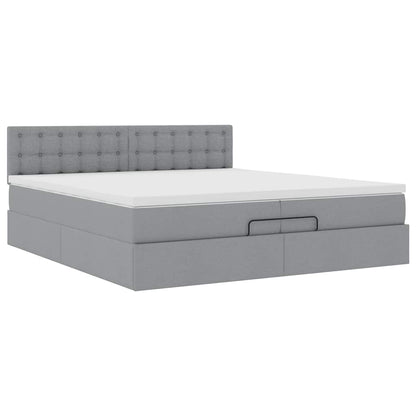 Ottoman-Bett mit Matratzen & LEDs Hellgrau 200x200 cm Stoff