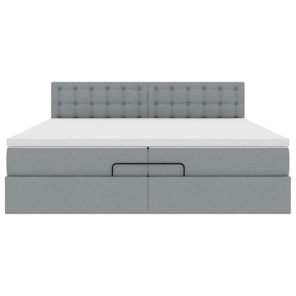 Ottoman-Bett mit Matratzen & LEDs Hellgrau 200x200 cm Stoff