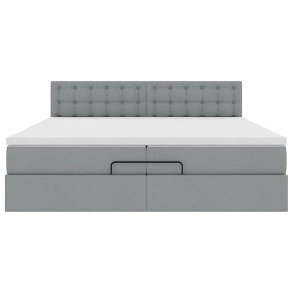 Ottoman-Bett mit Matratzen & LEDs Hellgrau 200x200 cm Stoff