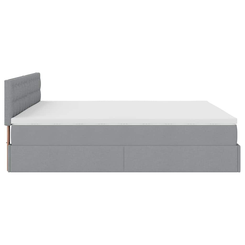 Ottoman-Bett mit Matratzen & LEDs Hellgrau 200x200 cm Stoff