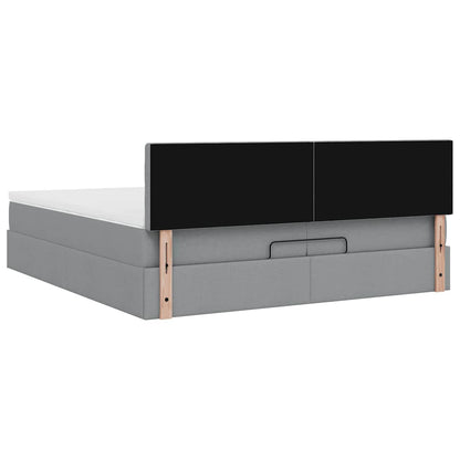 Ottoman-Bett mit Matratzen & LEDs Hellgrau 200x200 cm Stoff