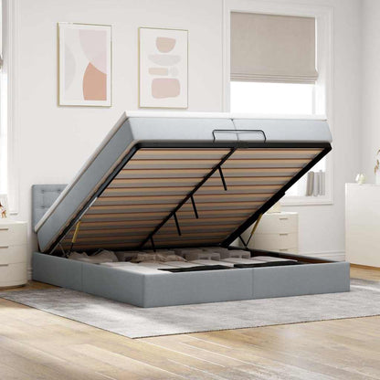 Ottoman-Bett mit Matratzen & LEDs Hellgrau 200x200 cm Stoff