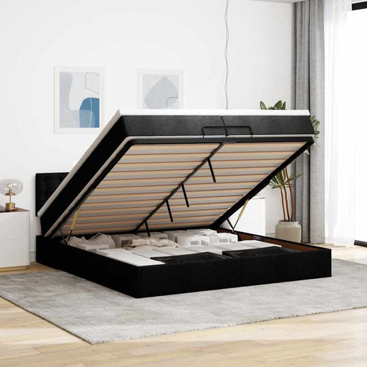 Ottoman-Bett mit Matratzen & LEDs Schwarz 200x200 cm Stoff