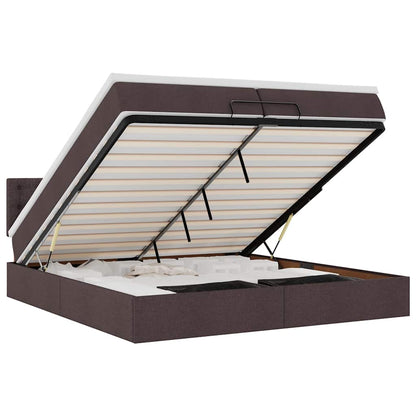 Ottoman-Bett mit Matratzen & LEDs Dunkelbraun 200x200 cm Stoff