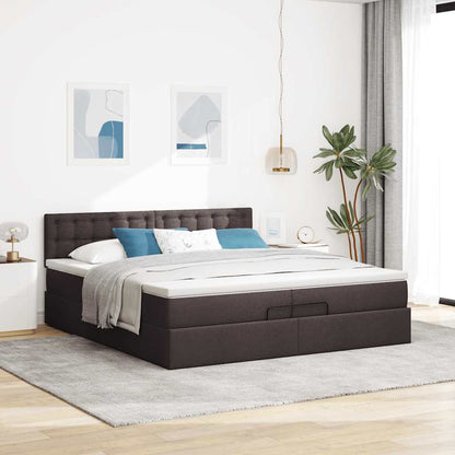 Ottoman-Bett mit Matratzen & LEDs Dunkelbraun 200x200 cm Stoff
