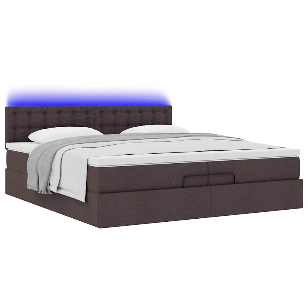 Ottoman-Bett mit Matratzen & LEDs Dunkelbraun 200x200 cm Stoff