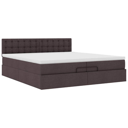 Ottoman-Bett mit Matratzen & LEDs Dunkelbraun 200x200 cm Stoff