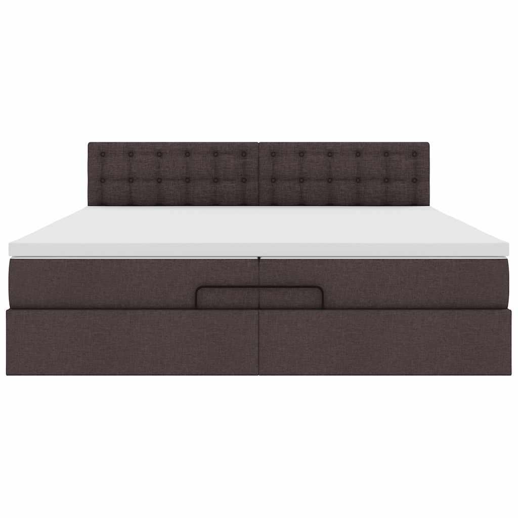 Ottoman-Bett mit Matratzen & LEDs Dunkelbraun 200x200 cm Stoff