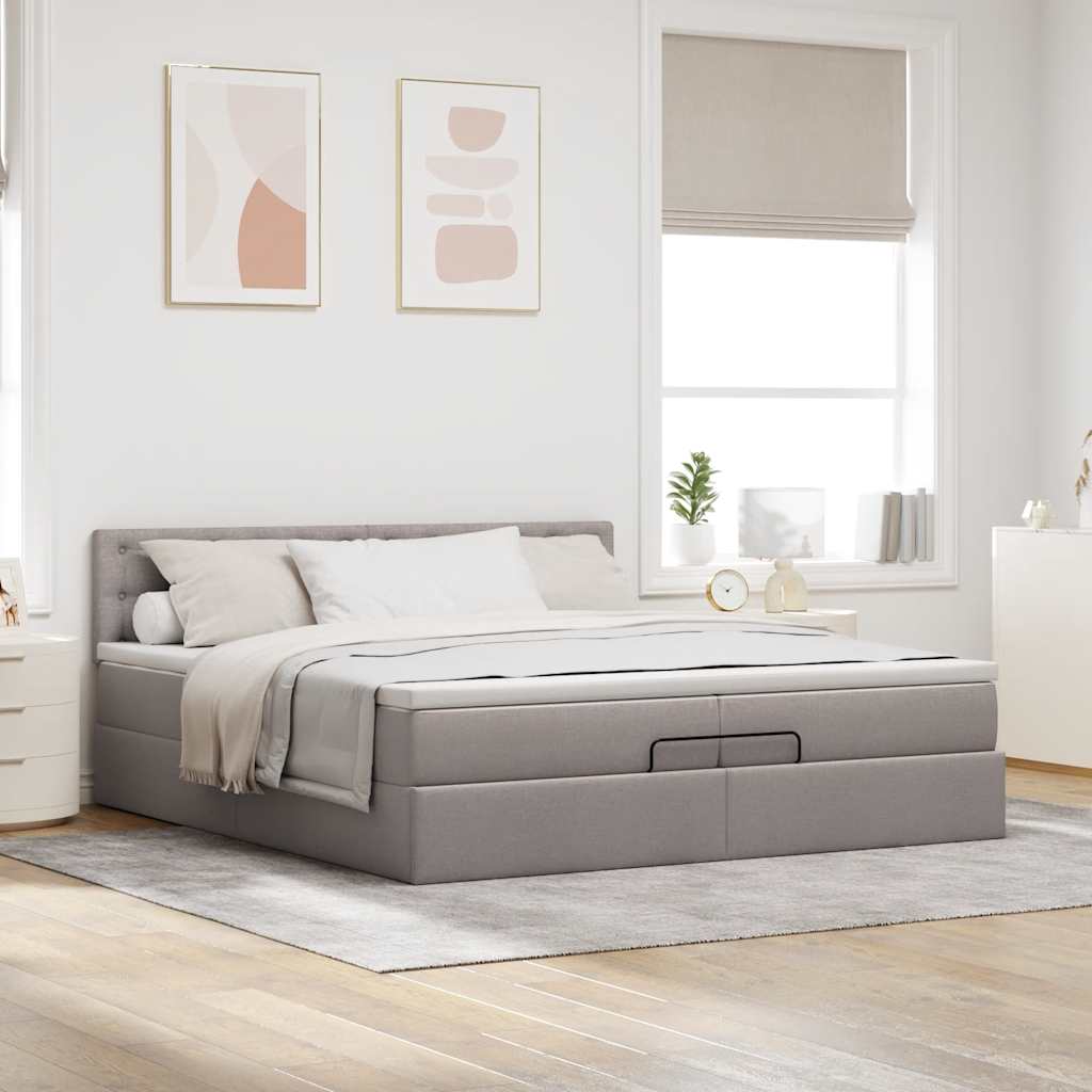 Ottoman-Bett mit Matratzen & LEDs Taupe 200x200 cm Stoff