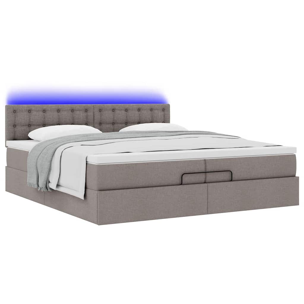 Ottoman-Bett mit Matratzen & LEDs Taupe 200x200 cm Stoff