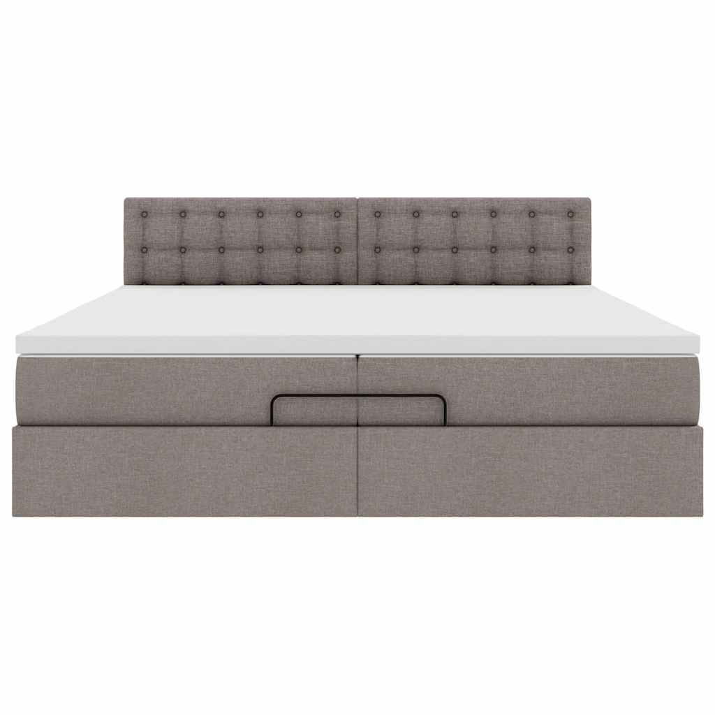 Ottoman-Bett mit Matratzen & LEDs Taupe 200x200 cm Stoff