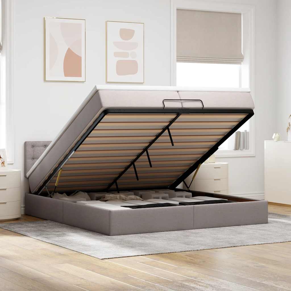 Ottoman-Bett mit Matratzen & LEDs Taupe 200x200 cm Stoff