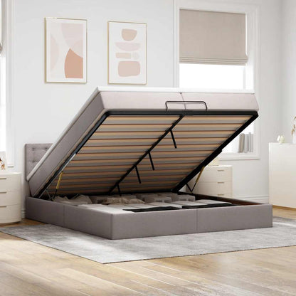 Ottoman-Bett mit Matratzen & LEDs Taupe 200x200 cm Stoff